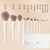 Gran Set de 12 Brochas de Maquillaje de Porcelana Nube: Pincel para Sombra de Ojos, Pincel Plano, Pincel para Polvo Suelto, Pincel para Contorno, Pincel para Sombra de Nariz, Set Completo para Principiantes