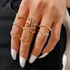 Anel Estrela e Lua Transfronteiriço Folha de Amor Geometria Conjunto de 10 Anéis Criativos Retrô Articulados Femininos