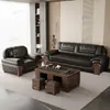Sofá de Oficina para Sala de Conferencias Simple Moderno Combinación de Mesa de Café de Negocios Juego de Cuero Genuino para Tres Personas Sala de Recepción Descanso y Recepción