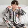 2026 Pijamas Pijamas Infantiles Niños y Niñas Nuevo Cárdigan Primavera Otoño Invierno Manga Larga Niños y Niñas Solapa Conjunto de Ropa para el Hogar