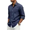 Camisa masculina de linho de manga comprida transfronteiriça europeia e americana, Amazon verão e outono de corte solto, colarinho virado, camisa casual masculina estilo havaiano