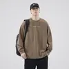 Camiseta Masculina de Algodão Pesado Manga Longa Marca Moderna Primavera Outono Versátil Moletom Masculino Primavera Solta Casual Camada Base