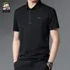 Camisa Polo Masculina de Seda de Gelo Manga Curta Gola Lapela Verão Estampa Quente Masculina Tamanho Grande Camiseta de Meia Manga Terno de Pai Fino