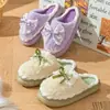 Pantuflas de felpa con lazo para mujer, pantuflas de interior para otoño e invierno, con suela gruesa, forro polar, cálidas y lindas