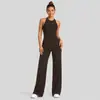 Conjunto de yoga transfronteiriço com regata esportiva de gola halter para mulheres e conjunto de calças esportivas casuais para corrida e yoga
