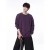 Sudadera morada de cuello redondo holgada para hombre adolescente, camiseta básica versátil informal extragrande de manga larga de algodón a la moda
