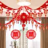 Casa Nueva Habitación de Boda Diseño Romántico Personaje Feliz Traje de Flores Decoración de Boda Escena de Sala de Estar Dormitorio Suministros Festivos para Boda