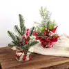 Arranjo de Flores de Natal Enfeites Tronco de Madeira Árvore de Natal Pequena Enfeites de Mesa Prontos Presentes de Feriado Decorações de Natal