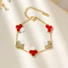Pulseira de Trevo de Quatro Folhas Flor Tridimensional Estilo Europeu e Americano Ins, Joia de Moda Elegante Feita à Mão, Acessório de Mão em Aço Inoxidável