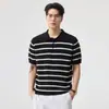 Ropa de Hombre Fengshe / Nueva Camisa de Manga Corta Verano 2026 Estilo Old Money Lyocell Camisa Polo Clásica de Rayas Manga Corta