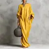 2026 Estação Independente Transfronteiriça Amazon Europa e América Primavera e Verão Moda Casual Imitação de Linho de Algodão Manga Morcego Vestido Solto