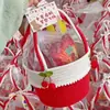 Cesta de Armazenamento Tecida com Corda de Algodão Fofa Bolsa de Lembrança Caixa de Presente para Doces de Casamento Cesta de Armazenamento Pequena Fresca de Cereja Venda por Atacado