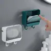 Nueva Caja de Jabón con Drenaje a Prueba de Polvo con Tapa para Baño, Estante para Jabón de Pared sin Clavos, sin Costuras, Estante Creativo para Guardar Jabón