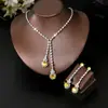 Conjunto de Dos Piezas de Collar y Pendientes de Gota de Agua Rosa Cristalino Transfronterizo Accesorios para Vestido de Novia de Noche Joyería de Novia Conjunto para Mujer