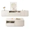 Combinação de Rack de TV e Mesa de Centro Pequeno Apartamento Sala de Estar Branco Minimalista Armário de Chão Simples Moderno Madeira Maciça Rack de TV de Chão