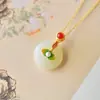 Brincos Folha de Lótus Antigos com Pingente Fivela Ping An Hanfu Pulseira Anel Brincos Conjunto Vintage