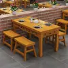 Mesa y Sillas de Madera Maciza Carbonizada China Restaurante de Comida Rápida Comedor Tienda de Snacks Tienda de Fideos Mesa de Comedor Combinación de Piedra Sinterizada Carbonizada Barbacoa Hot Pot