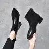 Botines Chelsea de Punta Fina para Mujer 2026 Otoño Invierno Británicos Sencillos con Temperamento Cremallera Trasera Botas de Cuero Calidez con Terciopelo Botas para Mujer Botas de Cuero