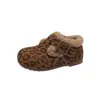 Novos Sapatos Birkenstock Retrô Estampa de Leopardo para Crianças Sapatos de Pele para Meninas Sapatos de Algodão com Plus Veludo de Inverno Sola Macia Antiderrapante Sapatos Infantis