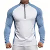 Ropa de Entrenamiento Transpirable con Media Cremallera de Comercio Exterior Transfronterizo para Hombres y Mujeres, Manga Larga, Secado Rápido, Camiseta, Primavera y Otoño, Bloques de Color Juveniles, Top de Fitness