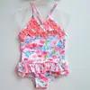 Roupa de banho infantil pequena, média e grande menina bonita das crianças bebê laranja floral floral vestido de flor feito à mão termas de uma peça maiô