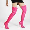Botas nuevas de otoño e invierno para mujer, de comercio exterior transfronterizo, sexys, de tiro alto, con cremallera trasera, de tacón alto, de charol, puntiagudas, de talla grande.