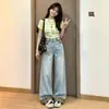 Jeans de pierna recta con diseño bordado para mujer, estilo delgado, nuevo modelo verano 2026, pantalones anchos holgados de moda para celebridades de internet