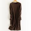 Otoño e invierno nuevo vestido de punto de cachemira 100% pura cuello redondo suéter suelto vestido midi base de la rodilla