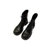 Versión de Piel de Vaca 2026 Otoño e Invierno Nuevo Estilo Punta Redonda Adelgazantes Tacón Grueso Aumentadores de Altura con Cordones Botines Cortos Martin para Mujer Botas de Piel Genuina