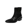 Botines de mujer de piel de vacuno de plena flor, nuevo estilo otoño/invierno, punta cuadrada, cremallera lateral, tacón medio grueso, botas de ajuste ceñido, botines de tobillo para mujer, talla 40