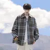 Camisa a cuadros vintage para hombre, de manga larga, para primavera y otoño, de alta gama, elegante, camisa de algodón puro, chaqueta casual juvenil americana