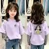 Camiseta de manga longa de algodão puro para meninas, adequada para primavera e outono, estilo coreano, top básico versátil com gola redonda e design listrado