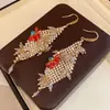 Pendientes Exóticos de Estilo Étnico con Flor de Cristal y Borla con Pedrería y Circonita, Colgantes Ligeros de Lujo de Alta Gama, Accesorios de Pendientes Estilo Vacaciones