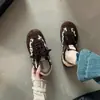 Zapatillas de entrenamiento alemanas Melard con estampado de leopardo para mujer, patchwork retro de gamuza, suela suave, ligeras, versátiles, con cordones, zapatillas casuales