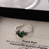 Anillo Deviruchi para mujer con circonita esmeralda, exquisito anillo abierto bañado en plata S925, combinable con todo, anillo de comida de estilo antiguo.