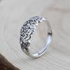 Anillo Abierto de Rosa Hueca Exquisito de Plata S925 Retro Plata Tailandesa al por Mayor para Mujer Rey Ciervo Dorado