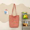 Bolsa de Lona Listrada Dupla Face para Mulheres, Estilo Coreano de Nicho, Grande Capacidade, Bolsa Tote Estilo Preguiçoso, Bolsa Casual para Estudantes