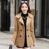 Casaco de Lã Feminino Estiloso de Estilo Coreano Slim com Abotoadura Dupla e Cor Sólida