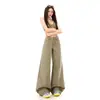 Novos jeans casuais de tecido de lona lavado estilo americano de cintura baixa, modelagem solta, perna larga, com estampa de primavera