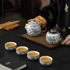 Conjunto de chá portátil para viagem com padrão de lótus, conjunto de bule e xícaras de chá Kung Fu para carro ao ar livre, caixa de presente para armazenamento, presente corporativo