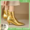 Nuevo Tamaño Tacón Gato Commuter 2024 Botines Cortos Pequeños Dorado Clásico Plateado Clásico Adulto