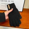 Moda Coreana Tricotada Quente Luvas Femininas Inverno À Prova de Frio Espessas Forradas com Lã Cor Sólida Simples Ciclismo Tela Sensível ao Toque Cinco Dedos