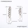 Pendientes Asimétricos Elegantes Simples Franceses Temperamento Elegante Perla de Agua Dulce Cadena Larga y Corta Distintiva Pendientes de Acero de Titanio