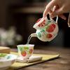 Tetera de Cerámica con Fresas Pintadas a Mano y Filtro de Agujero Redondo, Juego de Té Kung Fu, Vajilla de Color Esmalte Bajo Vidriado, Tetera Individual para el Hogar