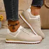 Sapatos Casuais de Lona com Cadarço, Bico Redondo, Sola Grossa, Versáteis, para Primavera e Outono de 2025, Europeus e Americanos, para Mulheres