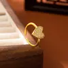 Anillo Abierto de Corazón con Circonita Completa de Estilo Lujo Ligero de Moda para Mujer, Anillo para Dedo Índice de Oroarena Vietnamita, Color Duradero, Joyería de Venta Directa