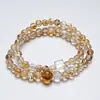 Pulsera de Cristal Natural Burbuja Naranja Dorada con Hojuela Dorada Carpa Cristal Blanco para Mujeres, Pulsera Versátil Regalo al por Mayor