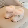 Botas de neve para meninas, forradas com fleece, com enfeites de pelo de coelho e lantejoulas, botas estilo princesa, nova coleção de inverno, sapatos de algodão para bebês, sapatos para caminhada para bebês e crianças pequenas