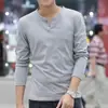 Camiseta de Manga Larga Primavera 2024 para Hombre Holgada Estilo Coreano Estilo Hong Kong Marca de Moda Top de Moda Camisa Básica Casual Simple Cuello en V Moderna