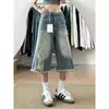 Shorts Vaqueros Cropped Adelgazantes con Diseño Desgastado para Mujer 2026 Verano Talla Grande Rectos Holgados Deshilachados de Longitud Media